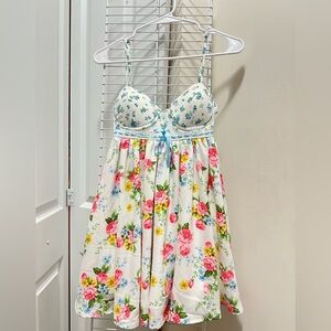 Altar'd State Cream Floral Babydoll Bustier Dress with Pink & Yellow Roses